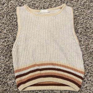 Altar'd State Cream and Brown Striped Knit Top